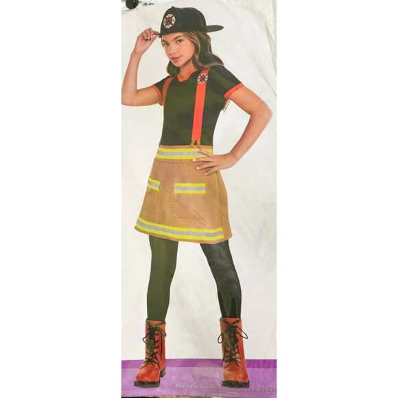 Wild Firefighter Girls Costume 8-10 Dress Helmet Hat Halloween Kid Fire Uniform - Picture 2 of 6